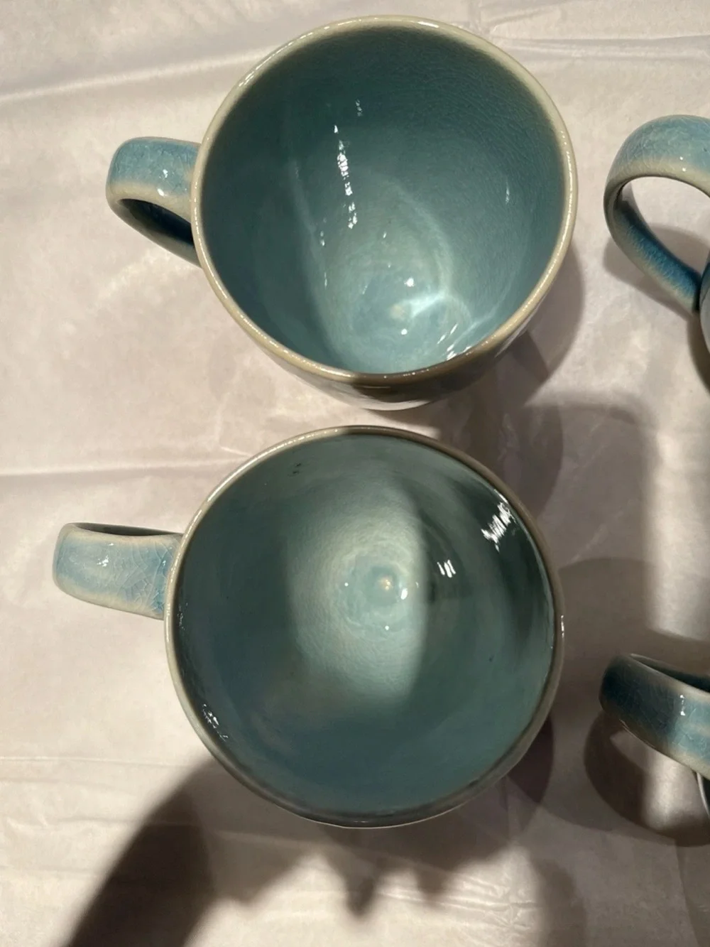 West Elm Crackle Glaze Light Blue Ceramic Glazed CoffeeTea Mugs Set of 4 New